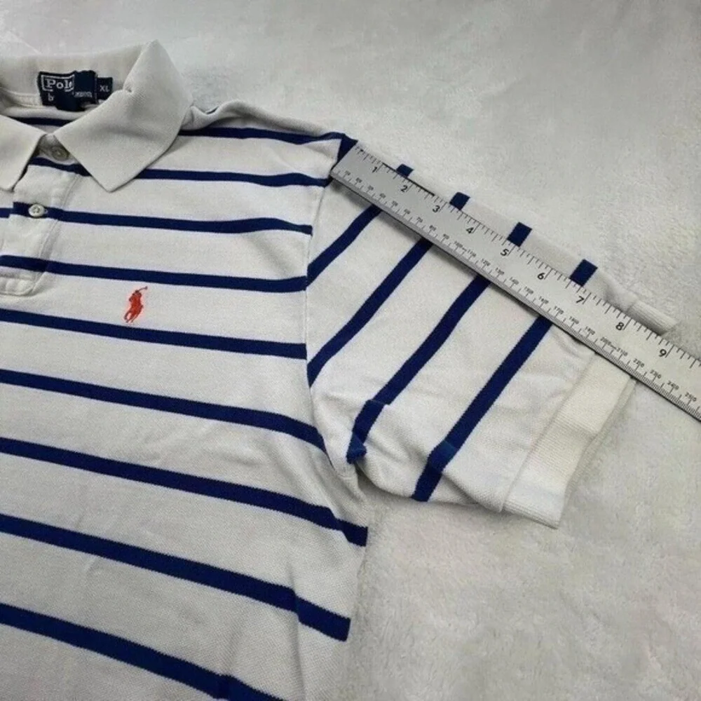 Polo Ralph Lauren Striped Polo Shirt XL Cream Navy Classic Cotton‎ Preppy Resort